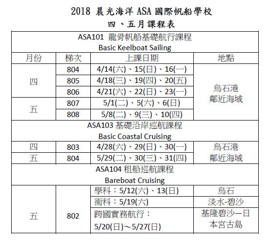 2018  四、五月課程表